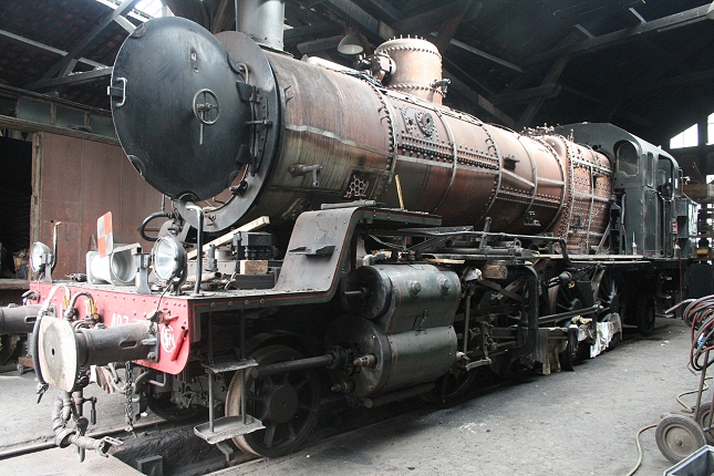 La locomotive à vapeur 141 TB 407 à l'atelier de Longueville (photo Ajecta / P.Berger)